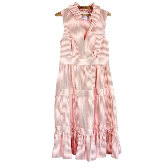 NWOT GRETCHEN SCOTT DESIGNS Hope Melon Striped Tiered Ruffled Sleeveless Dress